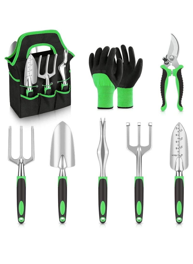 𝐅𝐅𝐃 Garden Tool Set, 8 Piece Heavy Duty Aluminium Alloy Gardening Tools with Non-Slip Ergonomic Handles, Durable & Lightweight, Includes Storage Tote Bag - Ideal Gift for Men & Women - Image 1