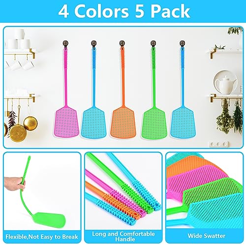 LifHap Fly Swatter,5 Pack Plastic Heavy Duty Manual Fly Killer, Long Handle Flyswatter, Large Bug Swatters That Work for Indoor and Outdoor - Image 4
