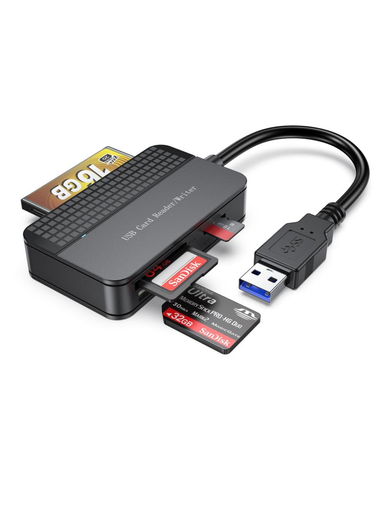 SD Card Reader USB 3.0, Memory Card Reader 4-in-1, TF Micro SD MS CF Card Reader USB to Multi SD Card, Adapter External High Speed Read Compact Flash Card Readers for Computer PC Camera Laptop