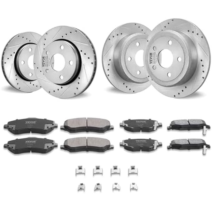 rayihni VEVOR Front and Rear Brake Kit Compatible with 20072017 Jeep Wrangler Drilled and Slotted Brake Rotors Ceramic Brake Pads Replacement 119 Front Rotors 124 Rear Rotors - Image 1