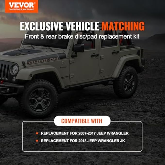 rayihni VEVOR Front and Rear Brake Kit Compatible with 20072017 Jeep Wrangler Drilled and Slotted Brake Rotors Ceramic Brake Pads Replacement 119 Front Rotors 124 Rear Rotors - Image 3