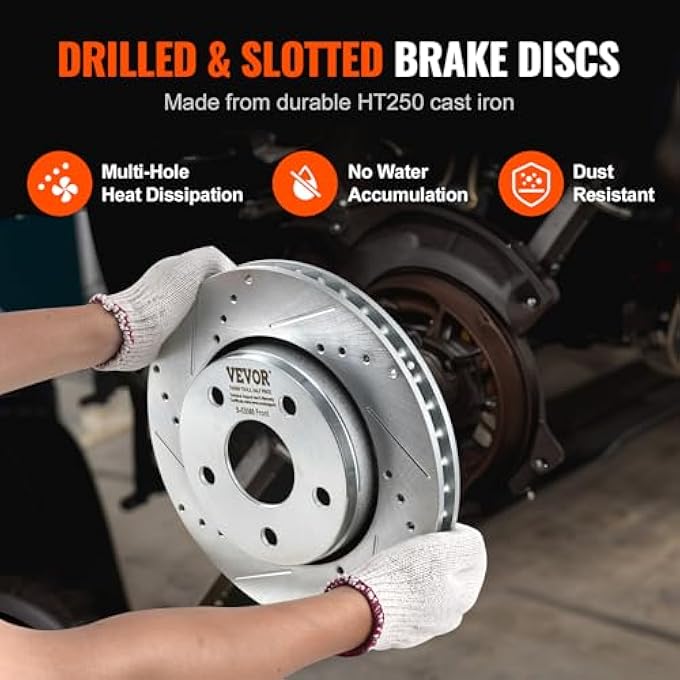 rayihni VEVOR Front and Rear Brake Kit Compatible with 20072017 Jeep Wrangler Drilled and Slotted Brake Rotors Ceramic Brake Pads Replacement 119 Front Rotors 124 Rear Rotors - Image 5