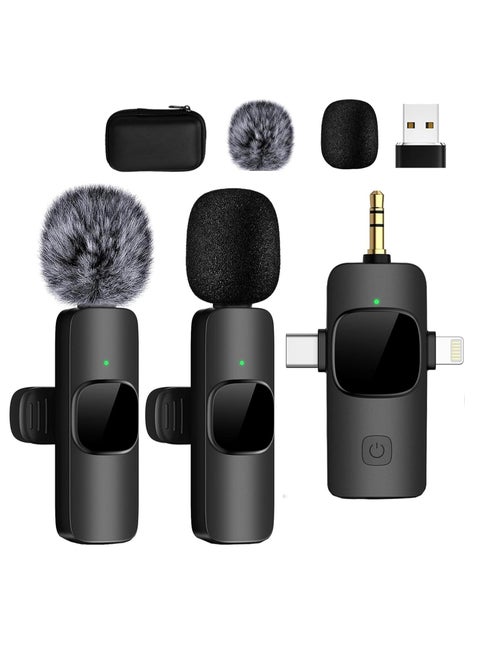 Wireless Lavailer Microphone for iPhone, Android, Camera, iPad, USB C, 4 in 1 Professional Mini Microphone with Noise Reduction, Wireless Mic for Video Recording, Vlog, YouTube, TikTok