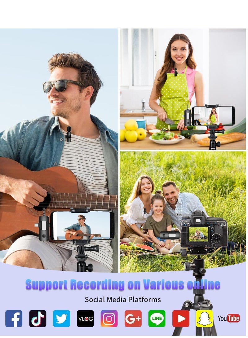 Wireless Lavailer Microphone for iPhone, Android, Camera, iPad, USB C, 4 in 1 Professional Mini Microphone with Noise Reduction, Wireless Mic for Video Recording, Vlog, YouTube, TikTok