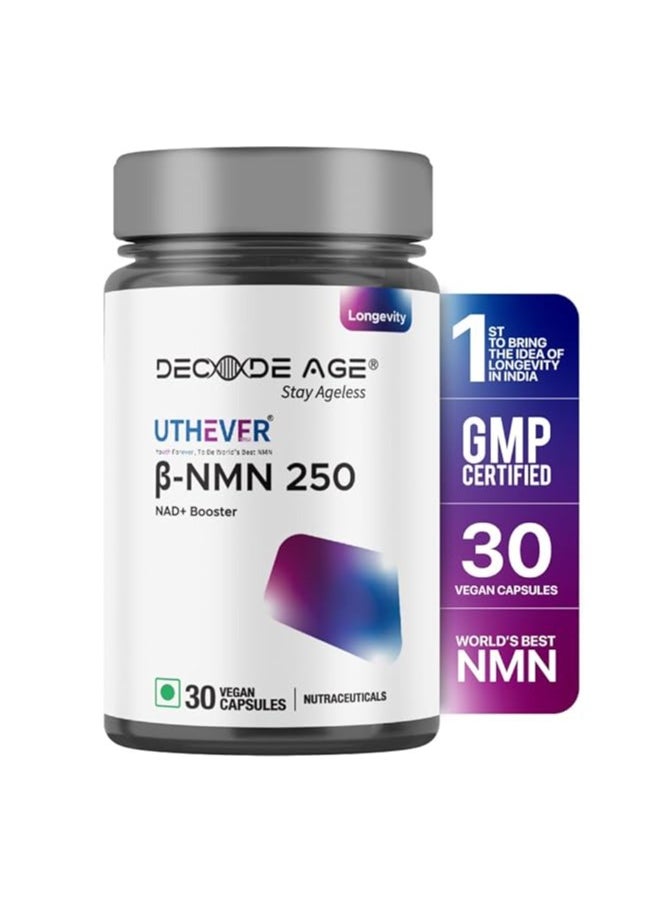 Decode Age NMN Pro UTHEVER 250 World’s Most Trusted Ultra-Pure Slow Down Ageing Cellular Repair Boost NAD+ Improve Muscle Strength - 30 Veg Capsules  - Image 1