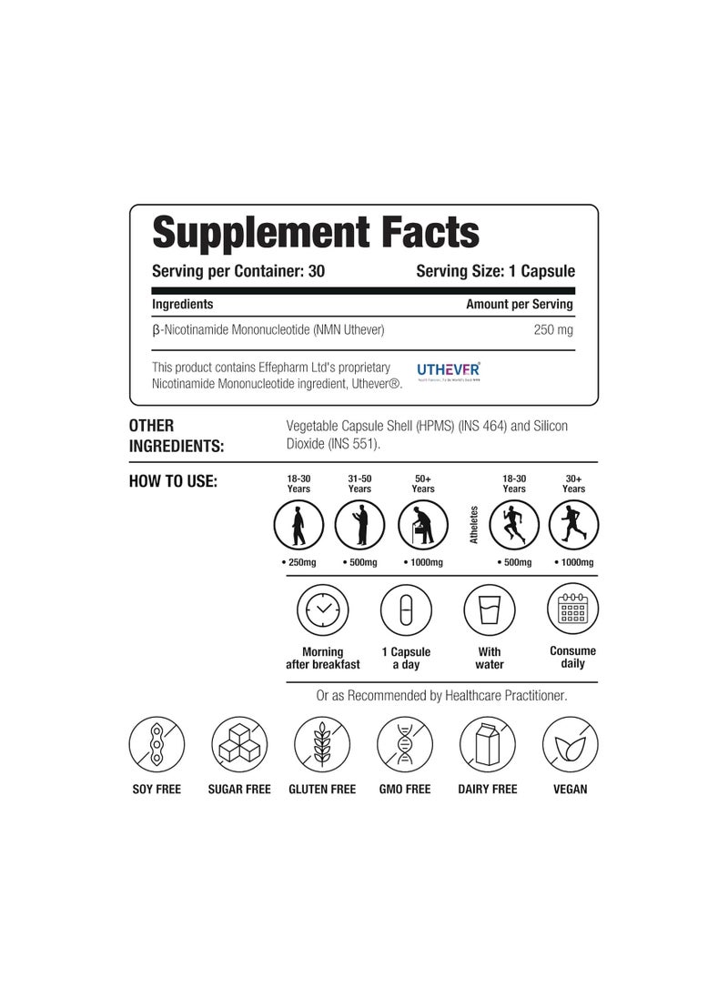 Decode Age NMN Pro UTHEVER 250 World’s Most Trusted Ultra-Pure Slow Down Ageing Cellular Repair Boost NAD+ Improve Muscle Strength - 30 Veg Capsules  - Image 5