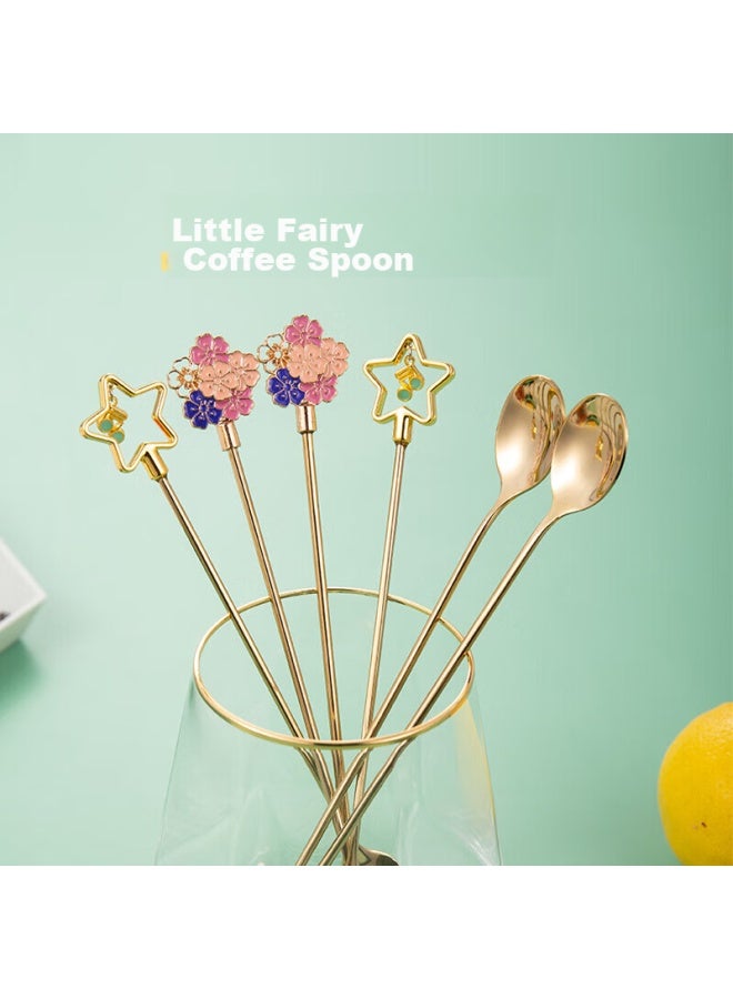 YIJUKE Yijuke [cherry Blossom] 304 Stainless Steel Coffee Spoon, Long-handled Mixing Spoon, Ice Spoon, Dessert Spoon, Small Spoon, Soup Spoon, Mixing Spoon  - Image 1