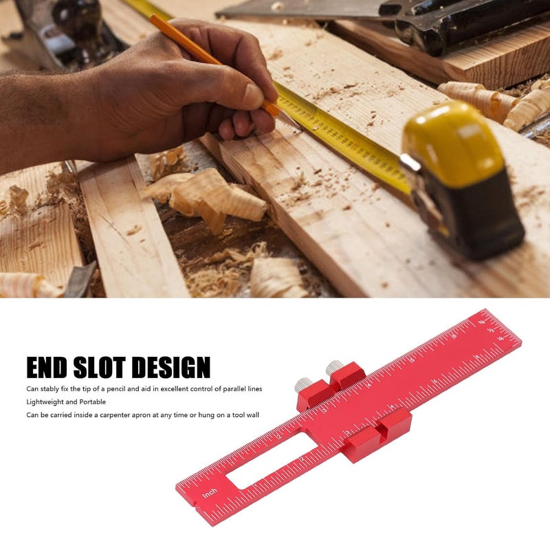 6 Inch Aluminum Alloy Woodworking Scribing Ruler Precision Marking Tool with Locking Slide - Image 4