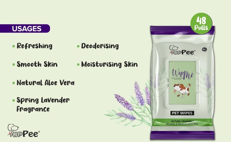 PUPPEE Wipe ME 100% Biodegradable 288 Count (Pack of 6) Wet Wipes for Dogs, Cats & All Pets | Lavender Essential, Vitamin E & Olive Oil | Anti-Bacterial | Cleansing, Deodorising & Grooming Wipes - Image 4