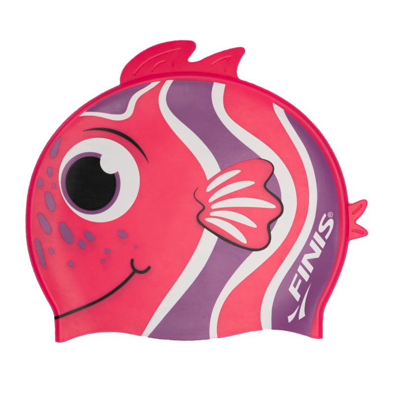 FINIS Animal Heads - Fun Swim Cap for Kids Ages 3 and Up - 100% Silicone Swim Cap with a Rippled Edge for a Comfortable, Watertight Fit Swimming Pool Accessories - Angelfish Pink - Image 1