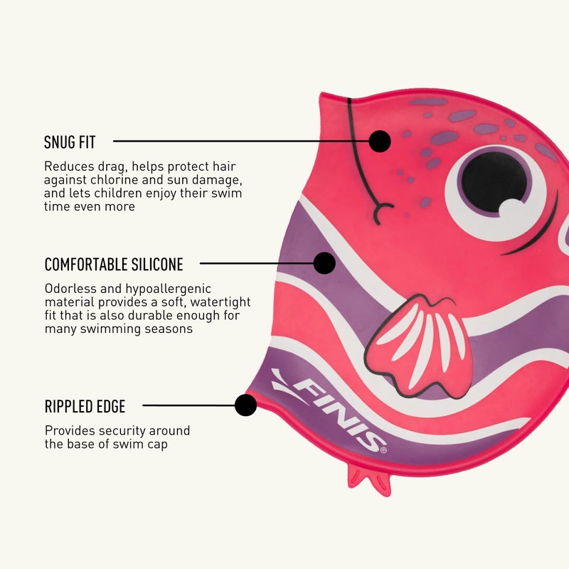FINIS Animal Heads - Fun Swim Cap for Kids Ages 3 and Up - 100% Silicone Swim Cap with a Rippled Edge for a Comfortable, Watertight Fit Swimming Pool Accessories - Angelfish Pink - Image 4