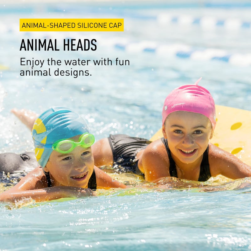 FINIS Animal Heads - Fun Swim Cap for Kids Ages 3 and Up - 100% Silicone Swim Cap with a Rippled Edge for a Comfortable, Watertight Fit Swimming Pool Accessories - Angelfish Pink - Image 2