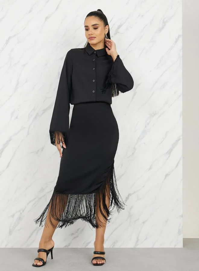 ستايلي Fringe Trim Detail Relaxed Fit Shirt