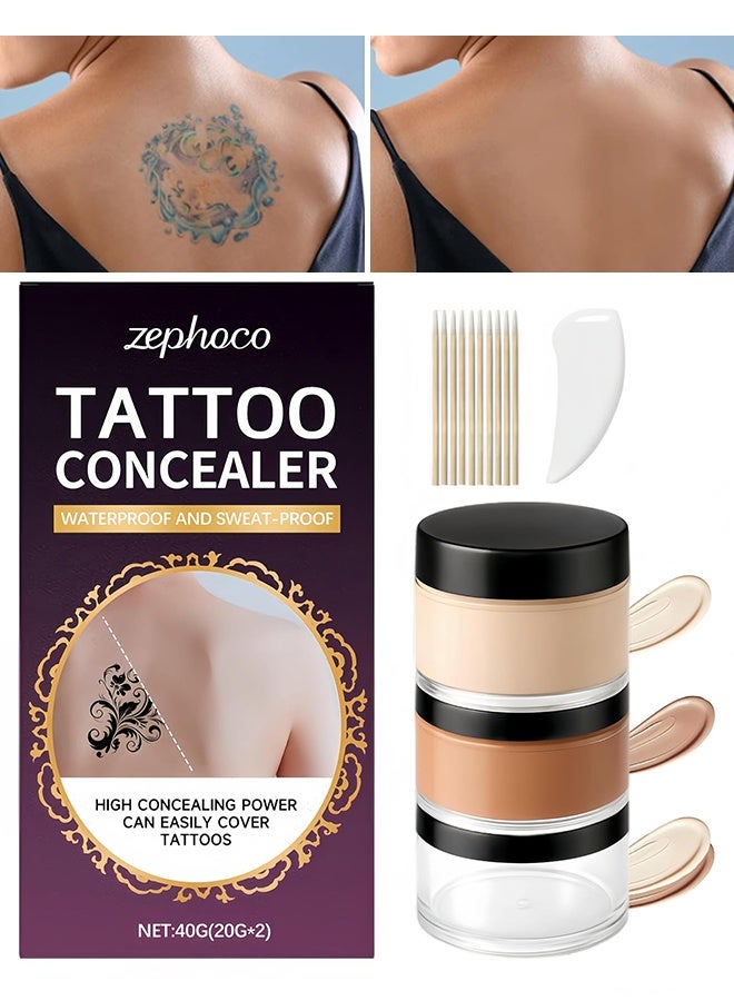 zephoco Full Coverage Tattoo Concealer Cover Up Cream, Waterproof, Sweatproof Body Concealer for Scars, Birthmarks And Dark Spots, Blendable Dual Shades, Full Coverage Concealer For Tattoos, Scars & Dark Spots, Sweatproof & Transfer-Resistant, 40G - Image 1