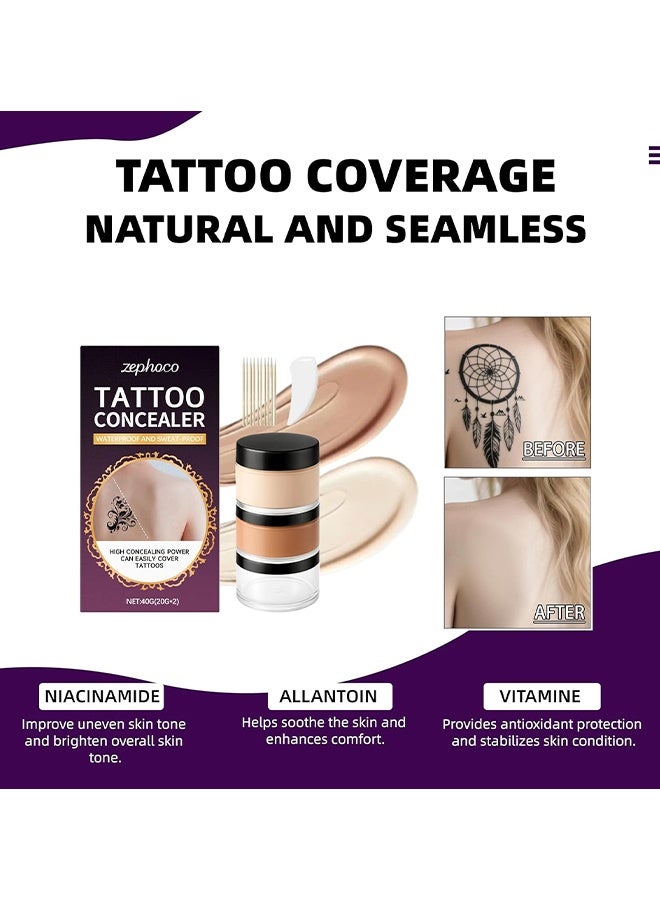 zephoco Full Coverage Tattoo Concealer Cover Up Cream, Waterproof, Sweatproof Body Concealer for Scars, Birthmarks And Dark Spots, Blendable Dual Shades, Full Coverage Concealer For Tattoos, Scars & Dark Spots, Sweatproof & Transfer-Resistant, 40G - Image 4