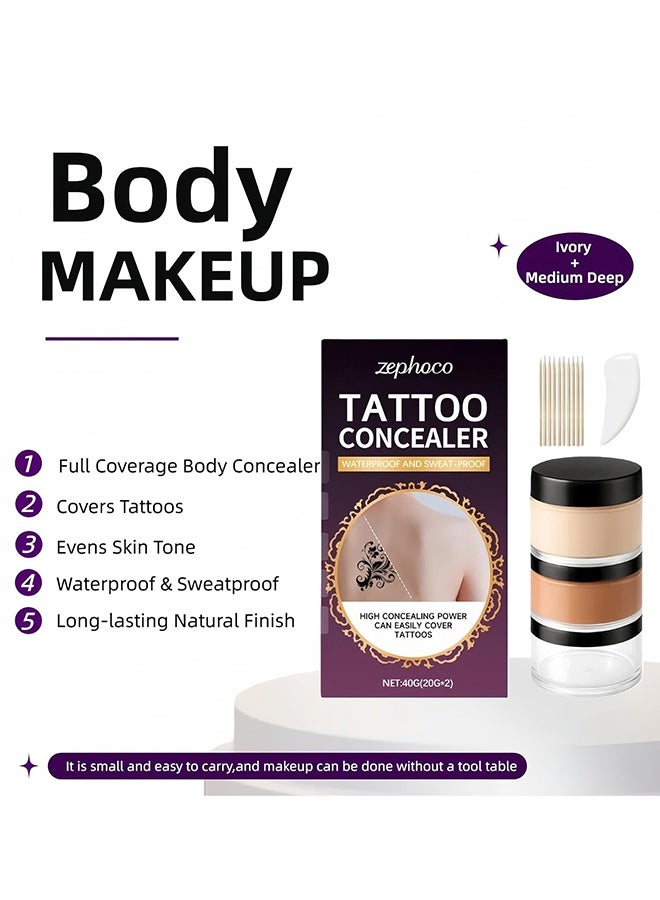 zephoco Full Coverage Tattoo Concealer Cover Up Cream, Waterproof, Sweatproof Body Concealer for Scars, Birthmarks And Dark Spots, Blendable Dual Shades, Full Coverage Concealer For Tattoos, Scars & Dark Spots, Sweatproof & Transfer-Resistant, 40G - Image 3