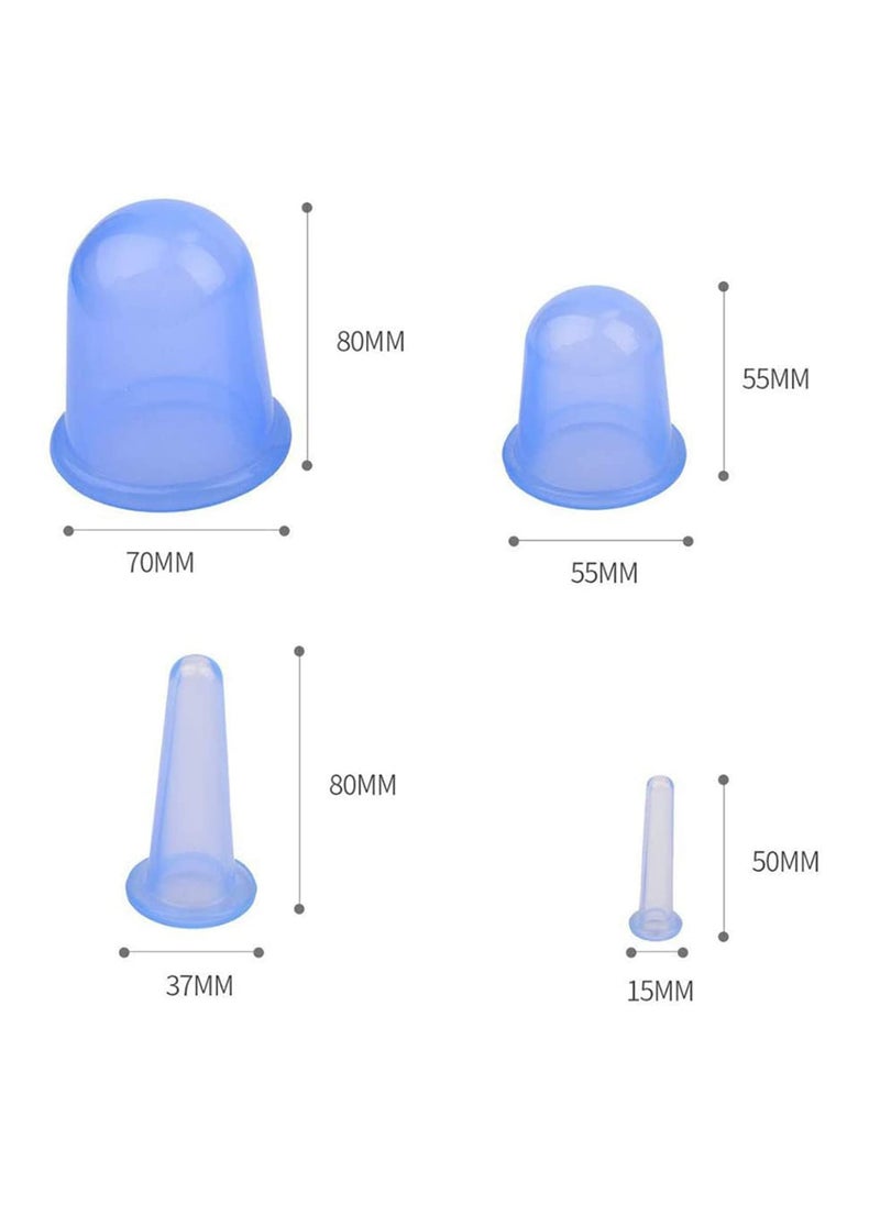 Generic - 4 PCS Chinese Silicone Anti Cellulite Vacuum Cup, Cupping Therapy Sets, Home Use Facial and Body Massage Cups, Face Cupping Set, Muscle Pain Relief Cellulite Treatment (blue) - Image 1