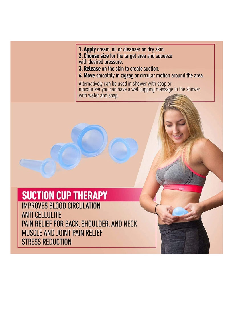Generic - 4 PCS Chinese Silicone Anti Cellulite Vacuum Cup, Cupping Therapy Sets, Home Use Facial and Body Massage Cups, Face Cupping Set, Muscle Pain Relief Cellulite Treatment (blue) - Image 1