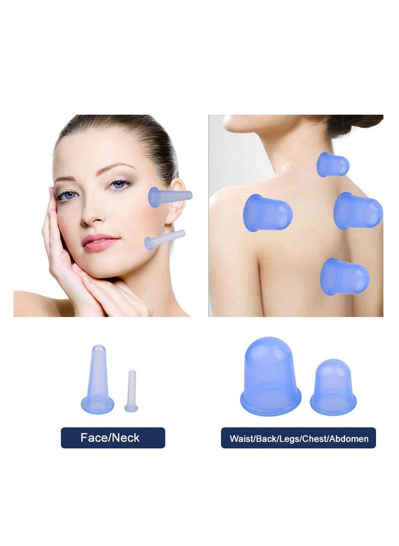 Generic - 4 PCS Chinese Silicone Anti Cellulite Vacuum Cup, Cupping Therapy Sets, Home Use Facial and Body Massage Cups, Face Cupping Set, Muscle Pain Relief Cellulite Treatment (blue) - Image 1