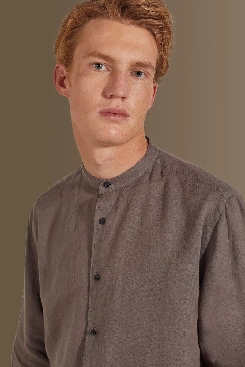 Doppelganger Beige Casual shirt corean collar 100% linen - Beige for Men | Best Price UAE