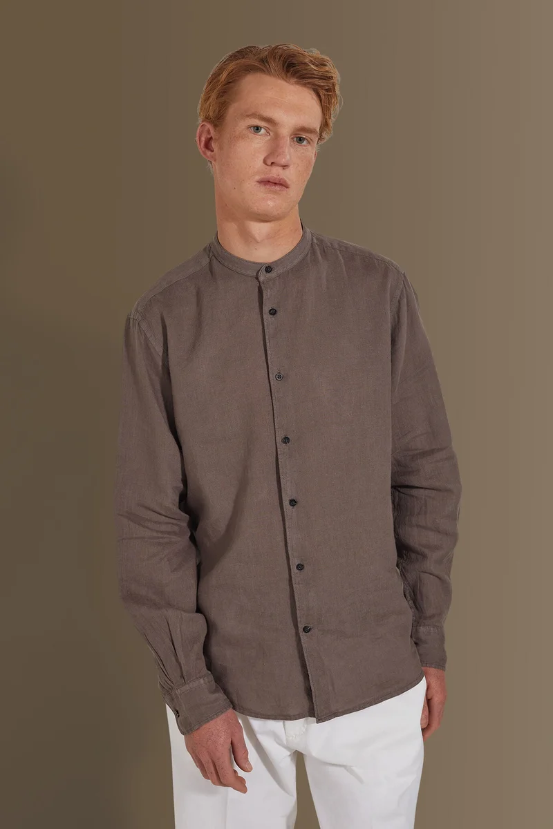 Doppelganger Beige Casual shirt corean collar 100% linen - Beige for Men | Best Price UAE