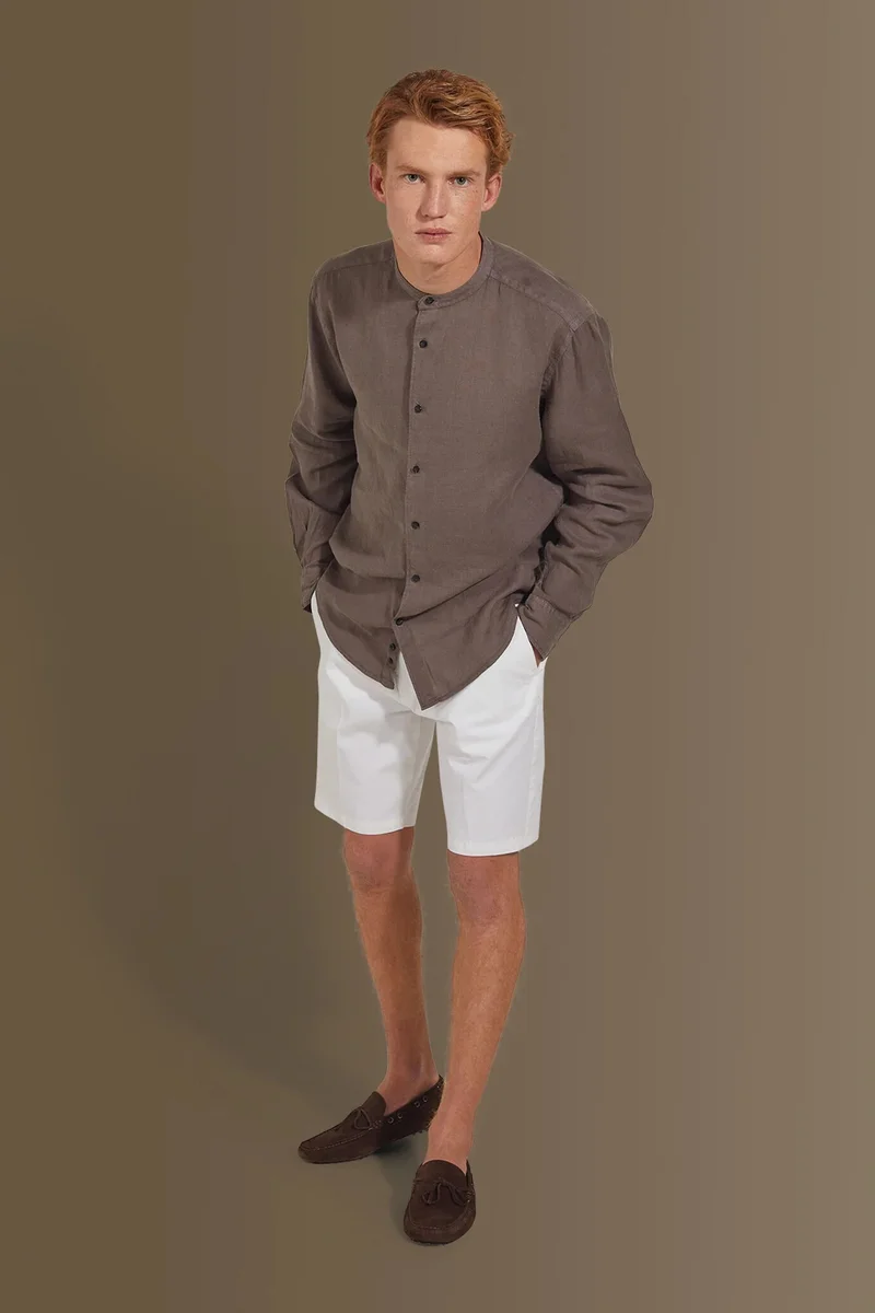 Casual shirt corean collar 100% linen - Beige