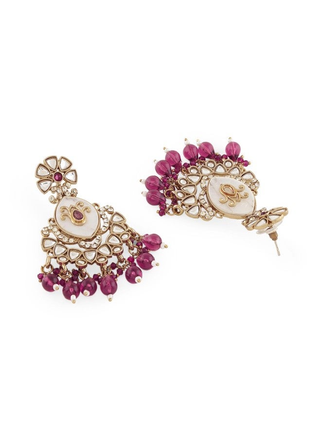 Zaveri Pearls Purple Dazzling Stones Beads Embellished Antique Plating Dangle Earring For Women-ZPFK21959 - Image 5