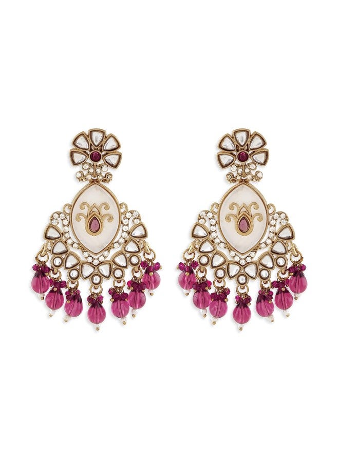 Zaveri Pearls Purple Dazzling Stones Beads Embellished Antique Plating Dangle Earring For Women-ZPFK21959 - Image 1