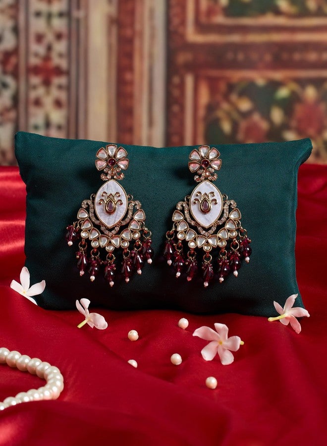 Zaveri Pearls Purple Dazzling Stones Beads Embellished Antique Plating Dangle Earring For Women-ZPFK21959 - Image 3