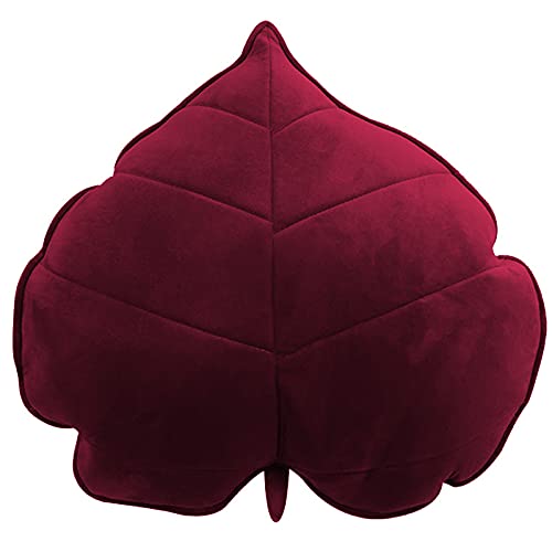 Peach Cuddle Velvet Leaf Shaped Throw Cushion Pillow For Living Room Décor (Pack of 1, 45X45 Cm, Maroon) - Image 1