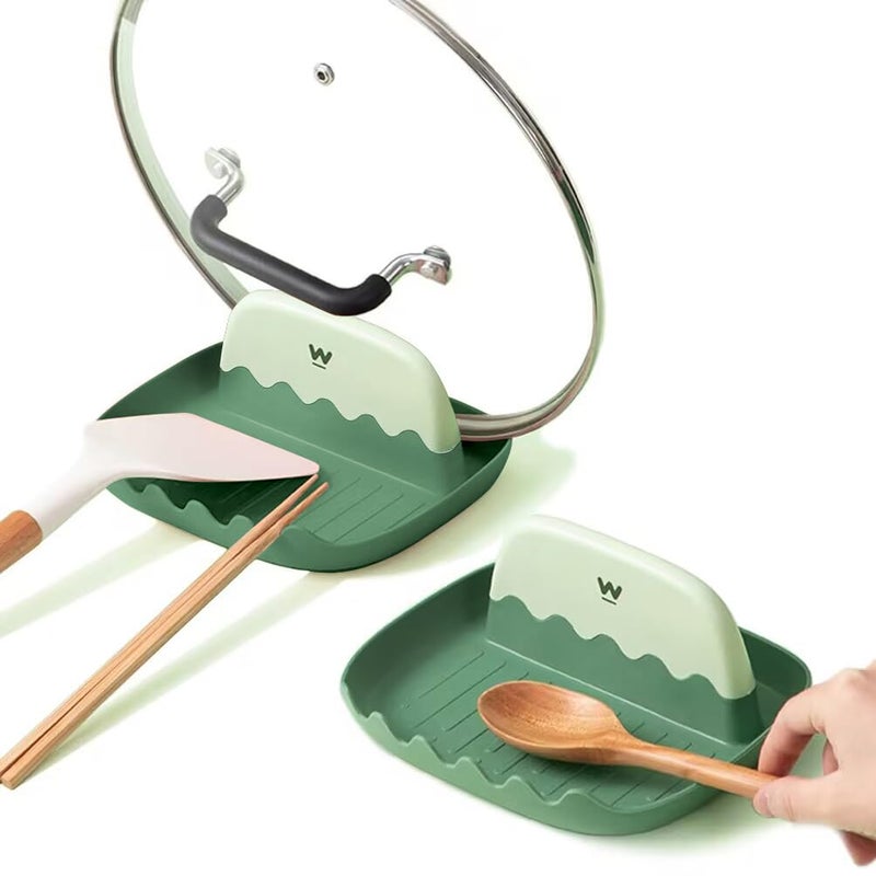 2 Pack Lid and Spoon Rest for Kitchen Counter Cooking LadleSpatulaSpoon Holder for Stove Top Utensil Rest with Pot Lid Holder for Countertop Multifunction Kitchen Gadget Rack Cooking Accessories