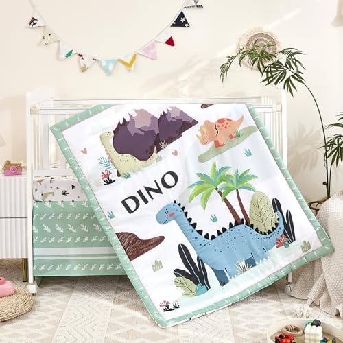 NacoMoco 3-Piece Crib Bedding Set for Boys Girls - Ultra Soft & Skin Friendly Baby Bedding Set Includes Crib Comforter, Sheet & Crib Skirt (Dinosaur) - Image 2