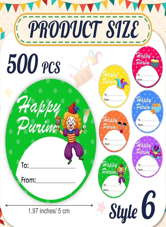 FENGHERUIA 500 Pcs Happy Purim Label Stickers 2 Inch to and from Jewish Stickers Purim Holiday Envelopes Tags Labels for Mishloach Manot Bags and Shalach Mones Boxes - Image 2