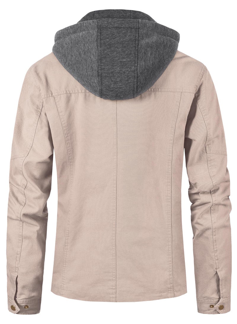 Pursky Men's Fall Jackets For Men M65 Field Trucker Casual Outerwear Washed Cotton Military Outdoor Jacket Camel XL - Image 3