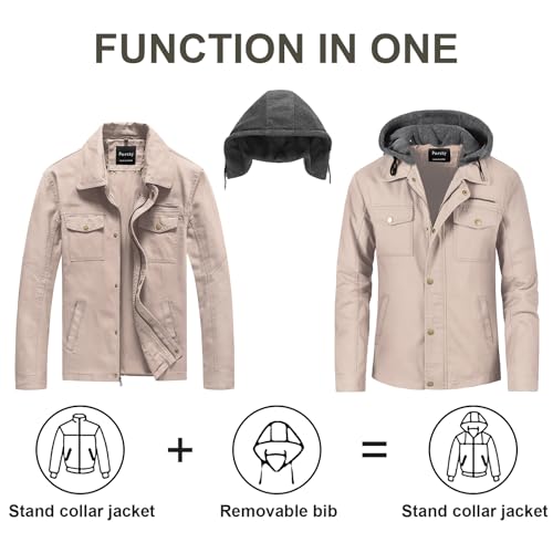 Pursky Men's Fall Jackets For Men M65 Field Trucker Casual Outerwear Washed Cotton Military Outdoor Jacket Camel XL - Image 2