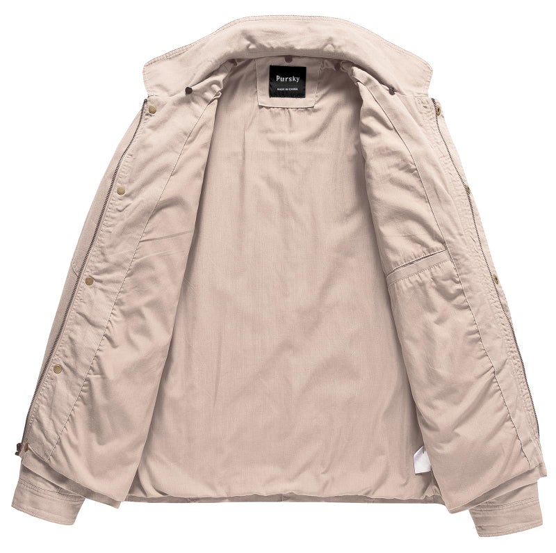 Pursky Men's Fall Jackets For Men M65 Field Trucker Casual Outerwear Washed Cotton Military Outdoor Jacket Camel XL - Image 4
