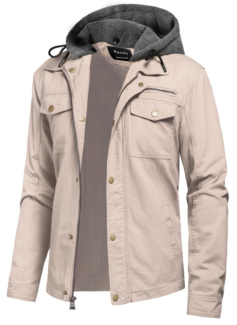 Pursky Men's Fall Jackets For Men M65 Field Trucker Casual Outerwear Washed Cotton Military Outdoor Jacket Camel XL - Image 1