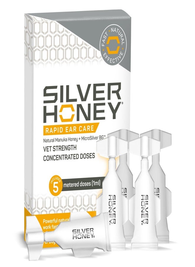 Absorbine Silver Honey Rapid Ear Care Vet Strength Concentrated Doses, 5 Ear Drops for 10 Days on 1 Ear for Dogs & Cats, Medical Grade Manuka Honey & MicroSilver BG - Image 1