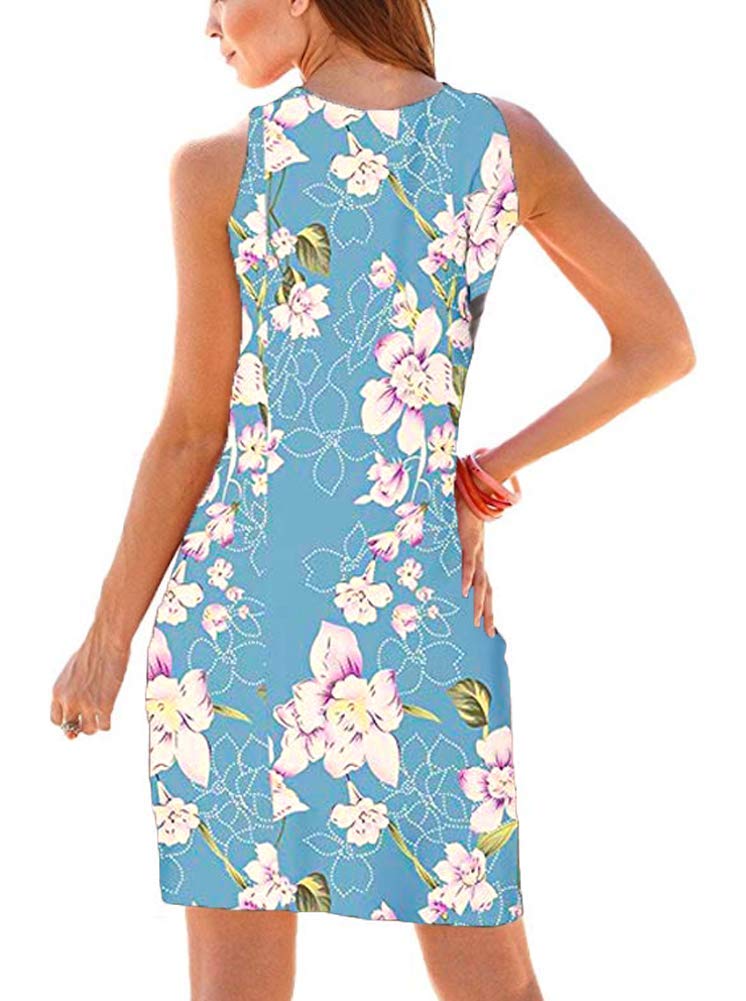 Camisunny Floral Summer Tunic Dresses for Women Flower Printed Casual Loose Sky Blue Bikini Coverups Size L - Image 4