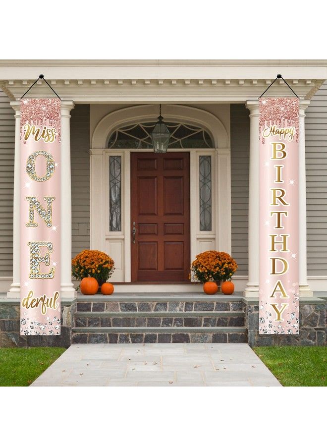 Excelloon 1St Birthday Decorations Miss Onederful Happy Birthday Door Banner For Baby Girls First Birthday Porch Sign Party Supplies Pink Rose Gold Happy One Year Old Birthday Decor For Indoor Outdoor - Image 4