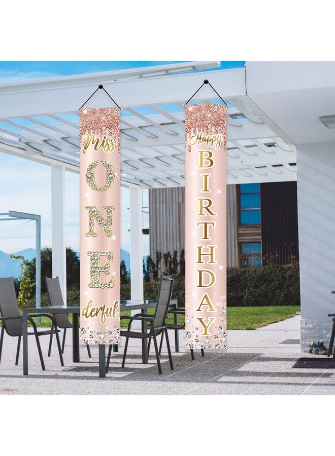 Excelloon 1St Birthday Decorations Miss Onederful Happy Birthday Door Banner For Baby Girls First Birthday Porch Sign Party Supplies Pink Rose Gold Happy One Year Old Birthday Decor For Indoor Outdoor - Image 5