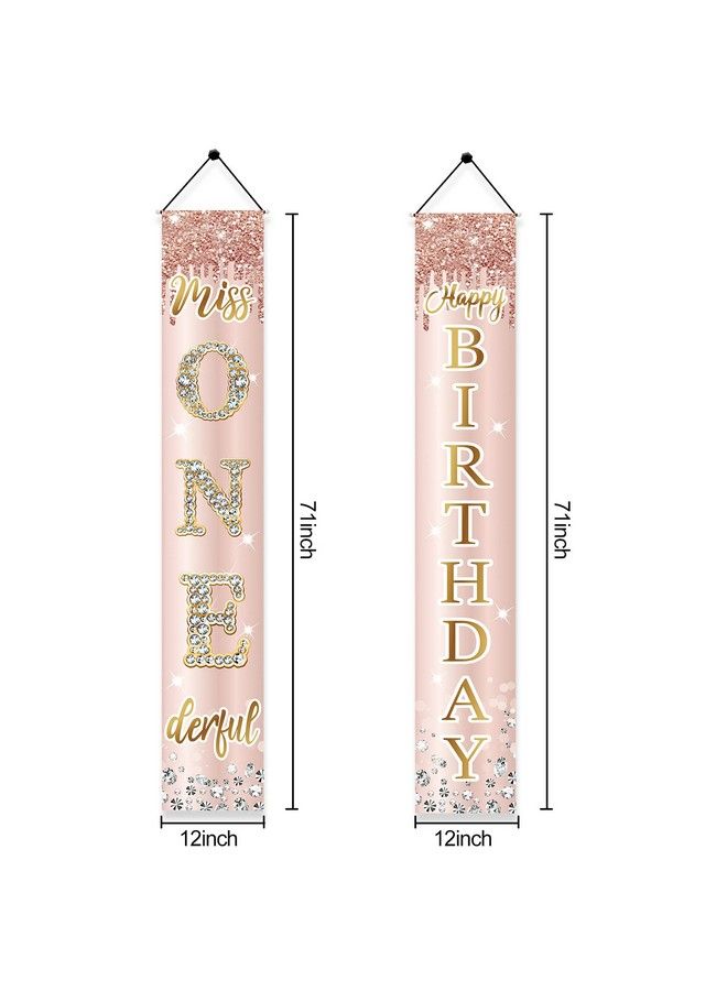 Excelloon 1St Birthday Decorations Miss Onederful Happy Birthday Door Banner For Baby Girls First Birthday Porch Sign Party Supplies Pink Rose Gold Happy One Year Old Birthday Decor For Indoor Outdoor - Image 3