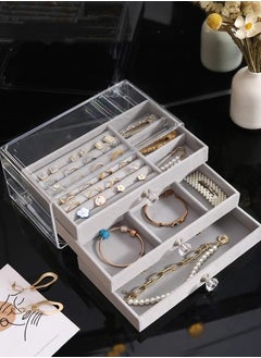 Generic Acrylic Jewelry Organizer Box Cosmetic Storage Organizer Box Clear Jewelry Case with 3 Drawers Adjustable Jewelry Box Gray  - Image 1