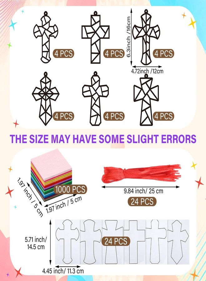 Sinload 24 Sets Easter Crafts Religious Cross Crafts Religious Suncatcher Tissue Paper Christian Kit DIY Christian Art Kit Resurrection Church Ornaments Jesus Sunday School Gifts - Image 2