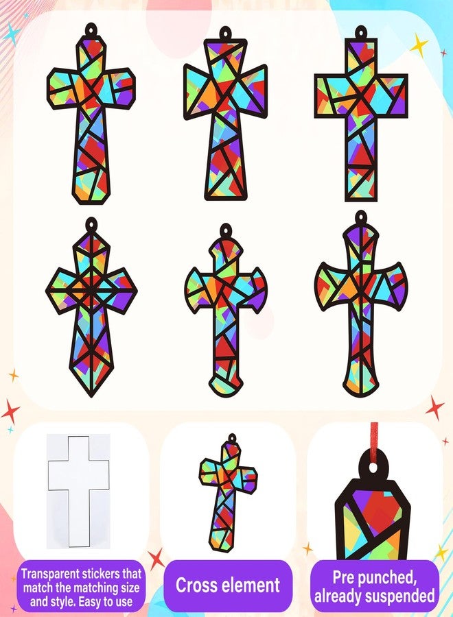 Sinload 24 Sets Easter Crafts Religious Cross Crafts Religious Suncatcher Tissue Paper Christian Kit DIY Christian Art Kit Resurrection Church Ornaments Jesus Sunday School Gifts - Image 3