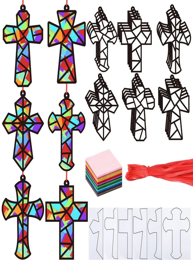 Sinload 24 Sets Easter Crafts Religious Cross Crafts Religious Suncatcher Tissue Paper Christian Kit DIY Christian Art Kit Resurrection Church Ornaments Jesus Sunday School Gifts - Image 1