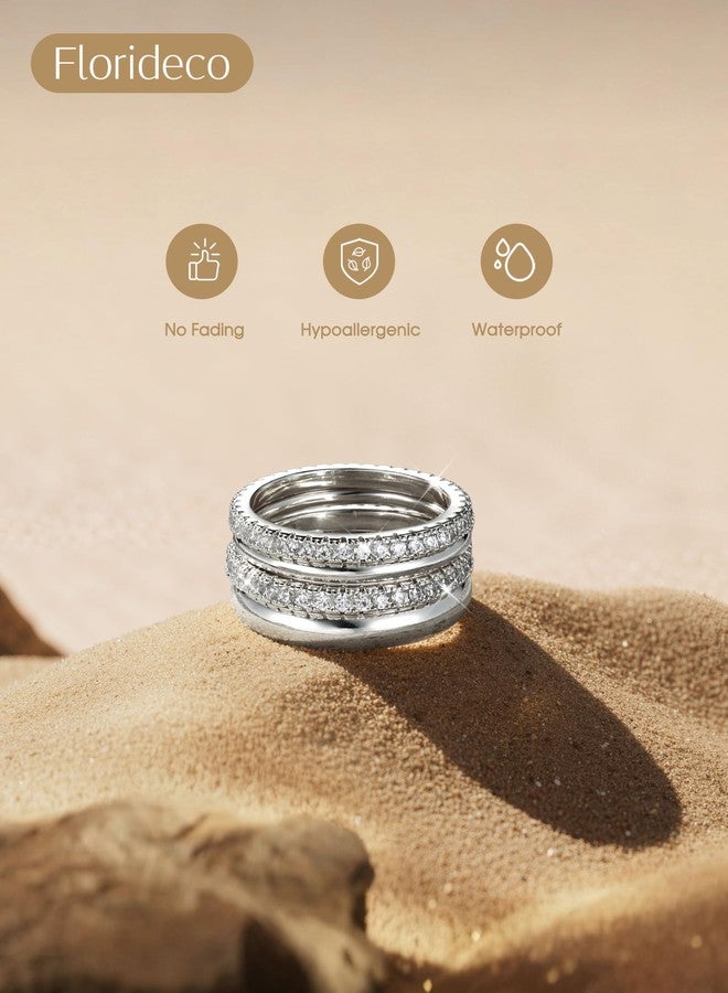 Florideco Stackable Rings for Women Non Tarnish Silver Plated Dainty Cubic Zirconia Rings Minimalist Stacking Thumb Ring Set Trendy Thin Statement Promise Wedding Bands Engagement Ring Stack Size 8 - Image 3