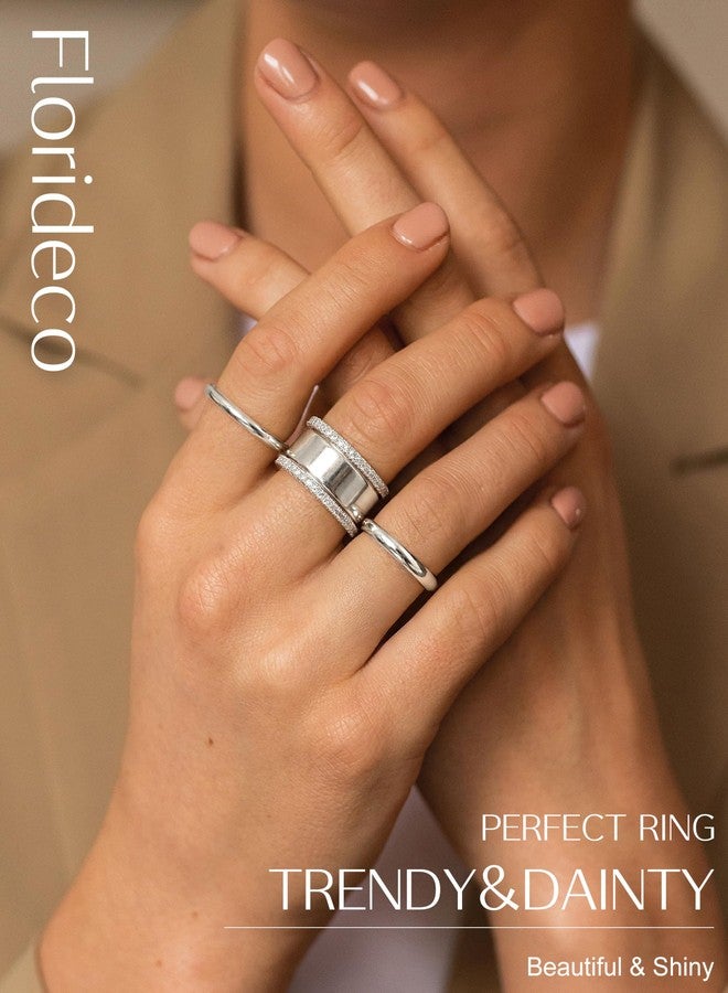Florideco Stackable Rings for Women Non Tarnish Silver Plated Dainty Cubic Zirconia Rings Minimalist Stacking Thumb Ring Set Trendy Thin Statement Promise Wedding Bands Engagement Ring Stack Size 8 - Image 2