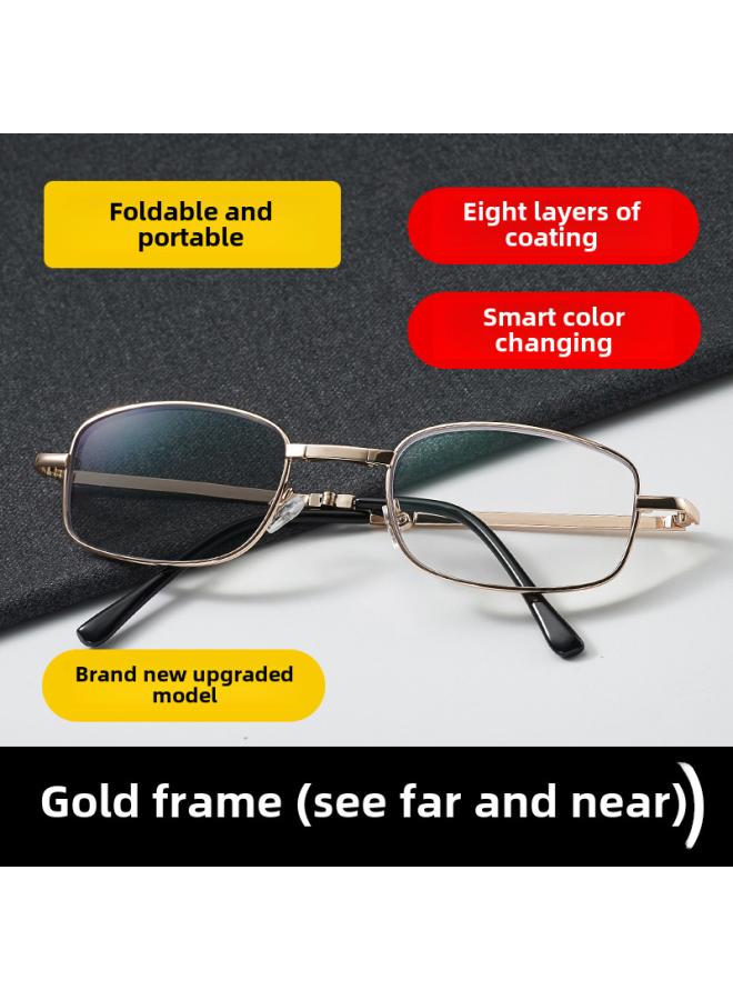 نيبمينينت Anti-blue Light Intelligent Zoom Photosensitive Discoloration Progressive Near And Far Three-use Folding Portable Direct Reading Glasses 