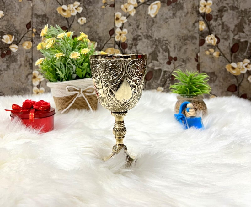 Morcomart Handmade Brass Wine Goblet â€“ 6 Inch, 8 oz Vintage Chalice for Weddings, Parties & Medieval Decor â€“ Polished Gold Finish Drinking Cup for Adults - Image 4